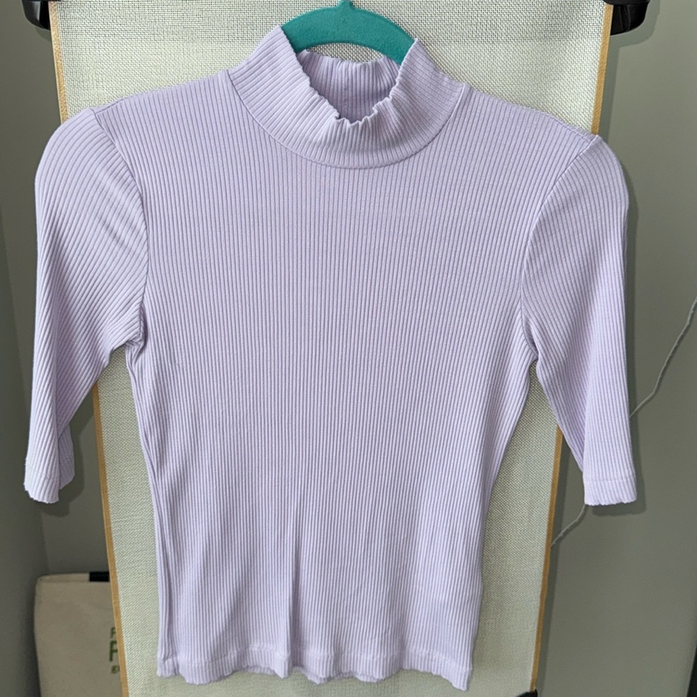 & Other Stories Mock Neck Short Sleeve Shirt in lilac